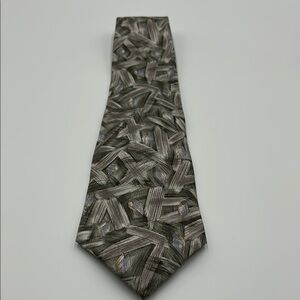 Vintage Pierre Men's Tie Cardin Gray and Black Geometric Silk